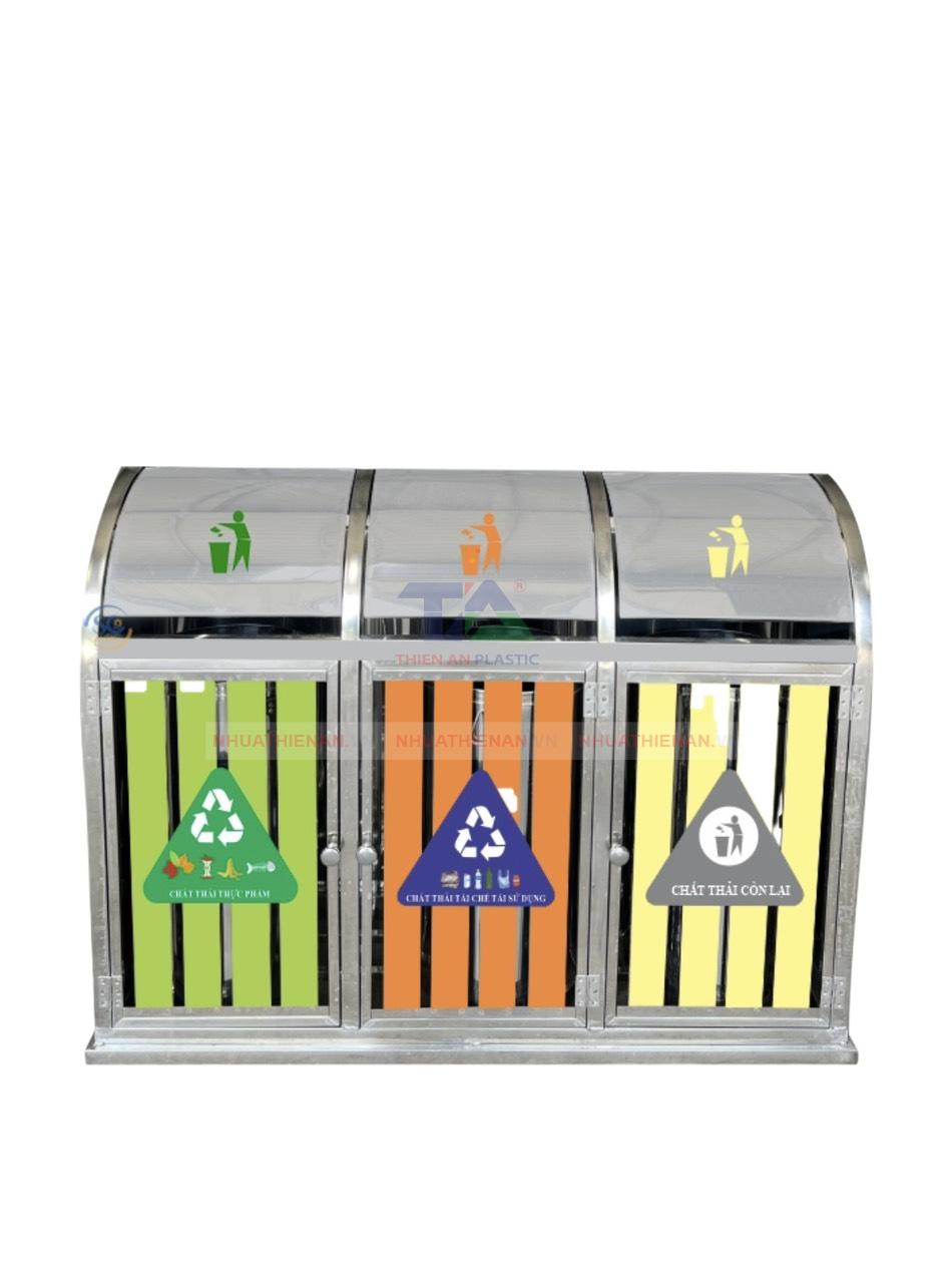 thùng rác ngoài trời 3 Ngăn-3 - thiên ân plastic