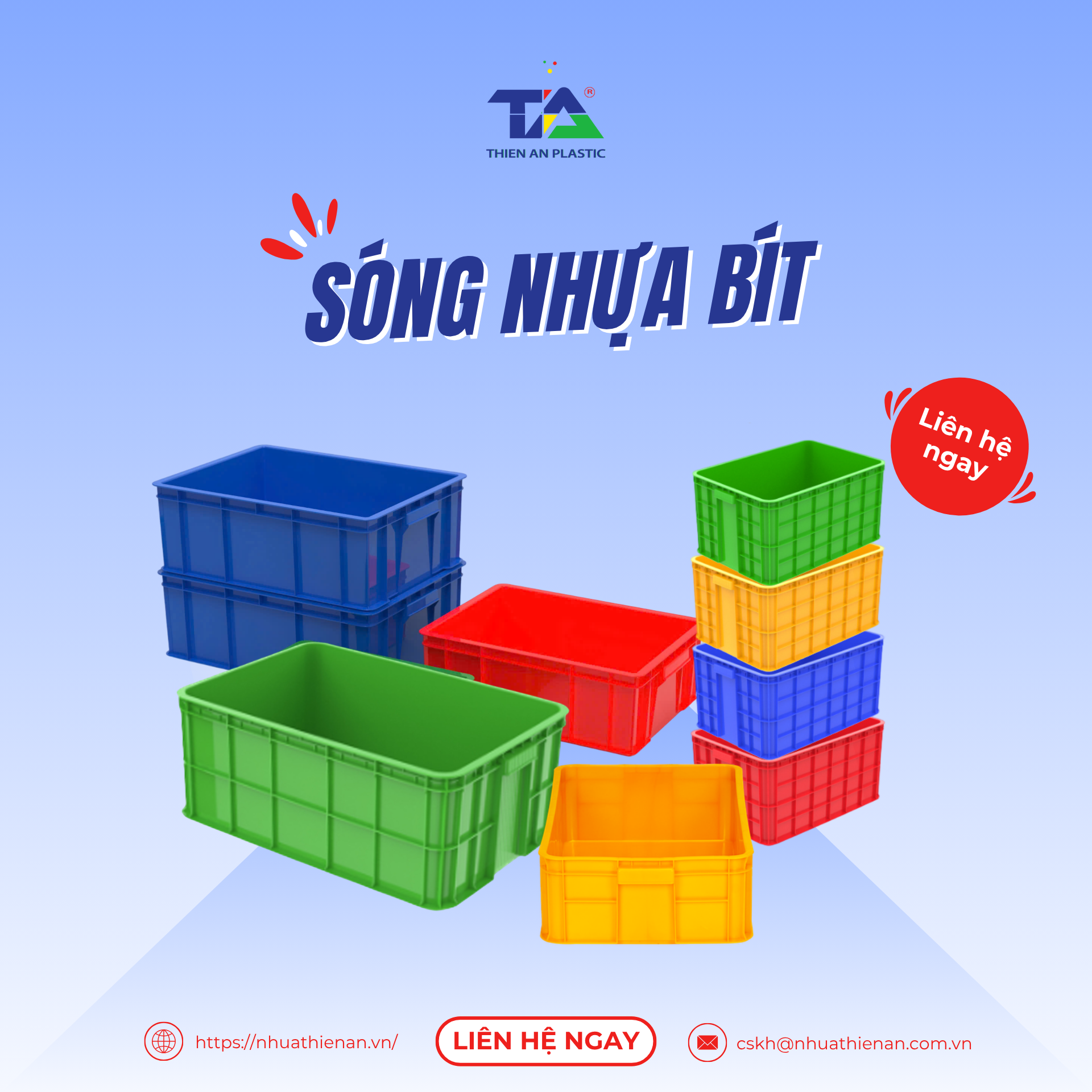 Sóng nhựa bít được thiết kế với thành và đáy kín hoàn toàn, giúp bảo vệ hàng hóa khỏi bụi bẩn, nước