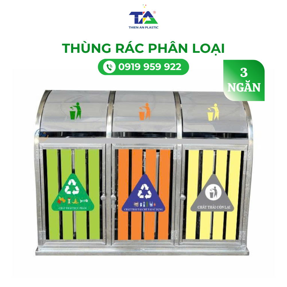 Nhựa Thiên Ân đơn vị cung cấp thùng rác phân loại 3 ngăn uy tín, đáp ứng đầy đủ nhu cầu của khu công nghiệp